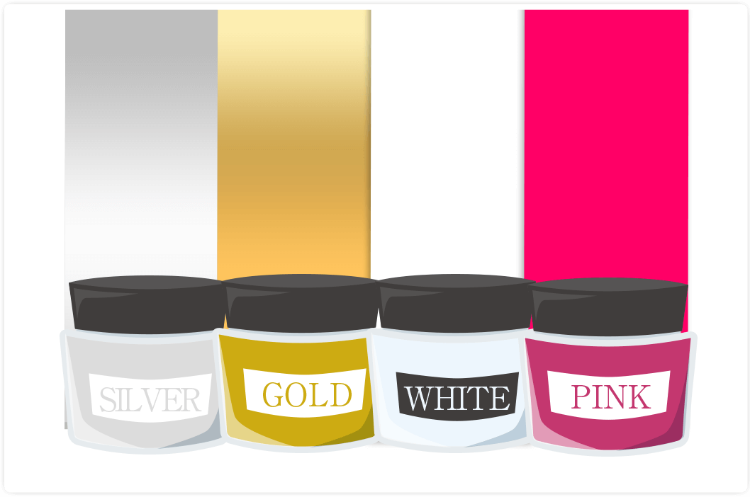 4色の特殊トナー「シルバー」「ゴールド」「ホワイト」「蛍光ピンク」