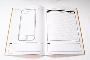 株式会社あんどぷらす　様オリジナルノート 「本文オリジナル印刷」で、スマートフォンの画面デザインをデッサンできるフォーマットを印刷。
