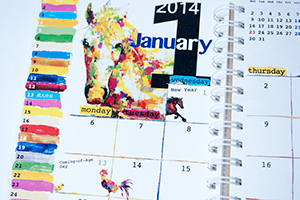 土居  虹亮　様オリジナルノート 「本文オリジナル印刷」でカレンダーのフォーマットに。カラフルな色づかいが特徴