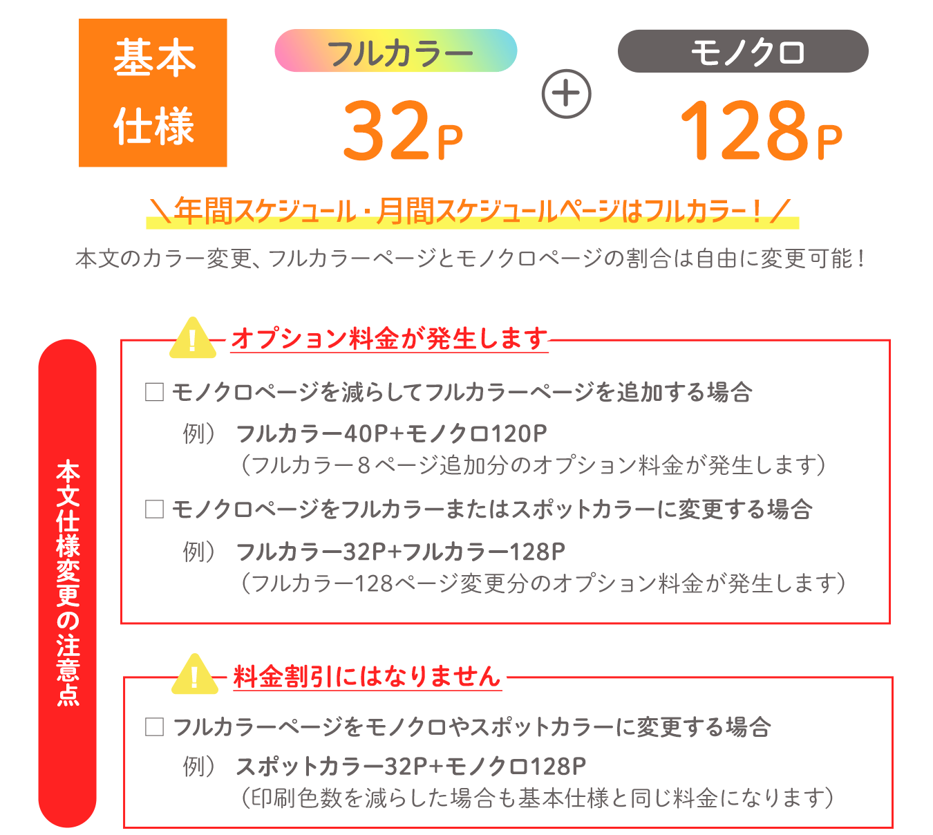 書きま帳+オリジナルダイアリー「本文印刷カラー変更」オプションの注意点