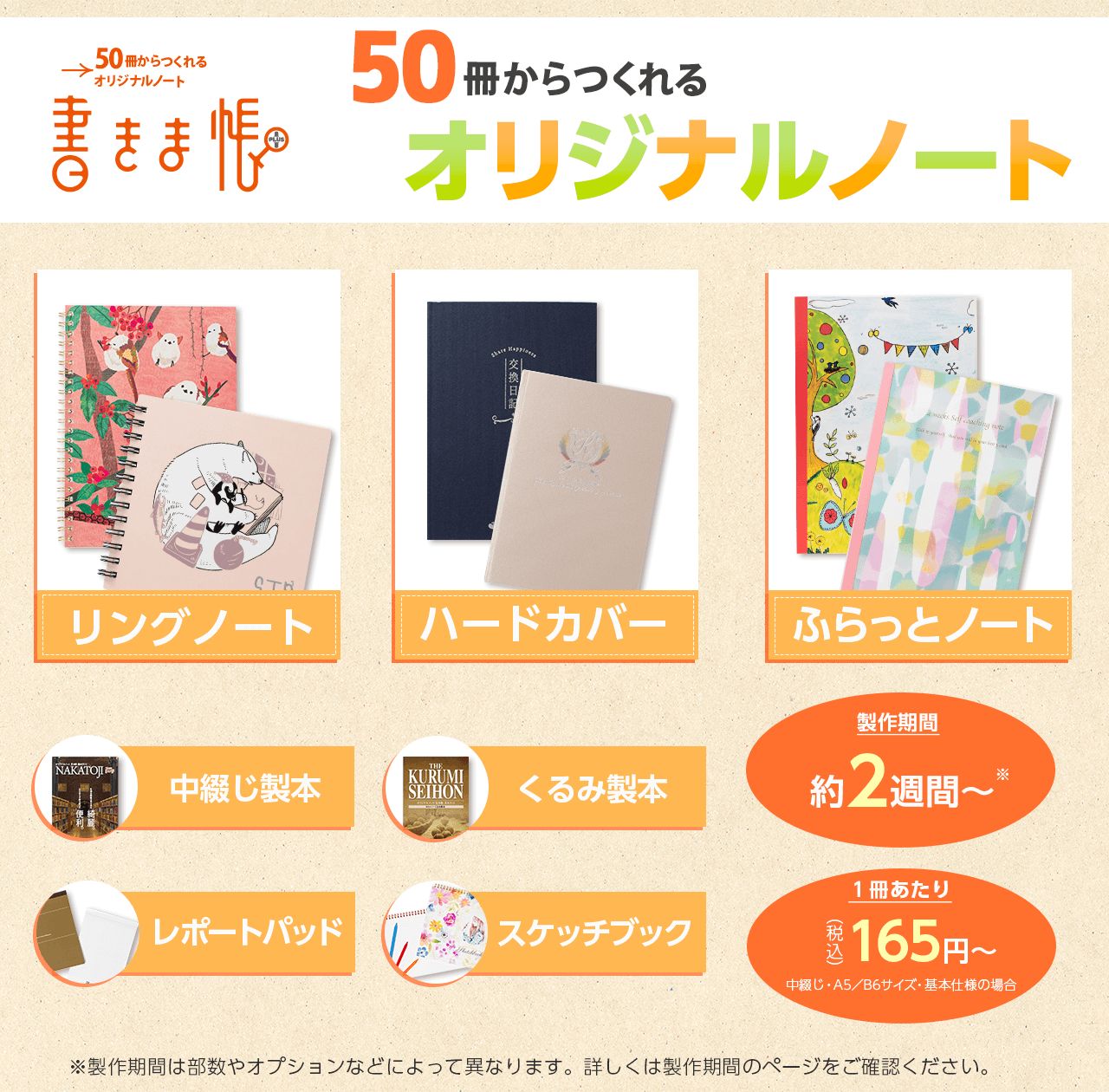 50冊からつくれるオリジナルノート【書きま帳+】
