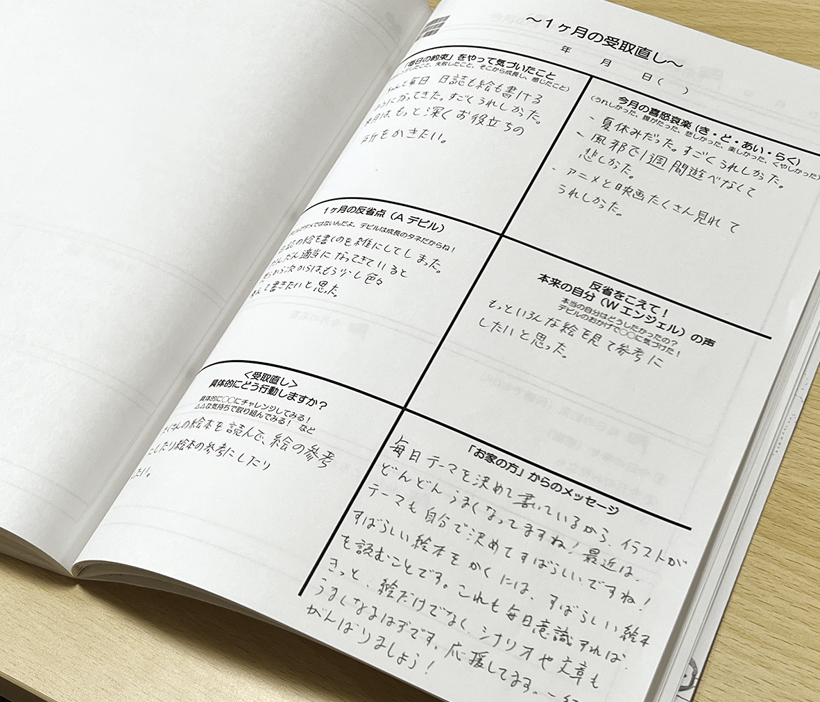 １カ月の「受け取り直しシート」に記入された内容